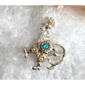 Rooster Figural Blue Rhinestoned Costume Jewelry Brooch | Lapel Pin